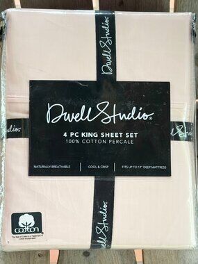 Dwell Studio King Size Pearl Blush Sheet Set 100% Cotton Percale Cool & Crisp